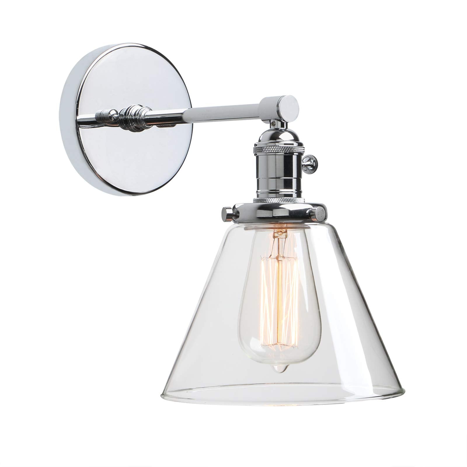Phansthy Industrial Glass Wall Sconce – Vintage Brass & Chrome Light