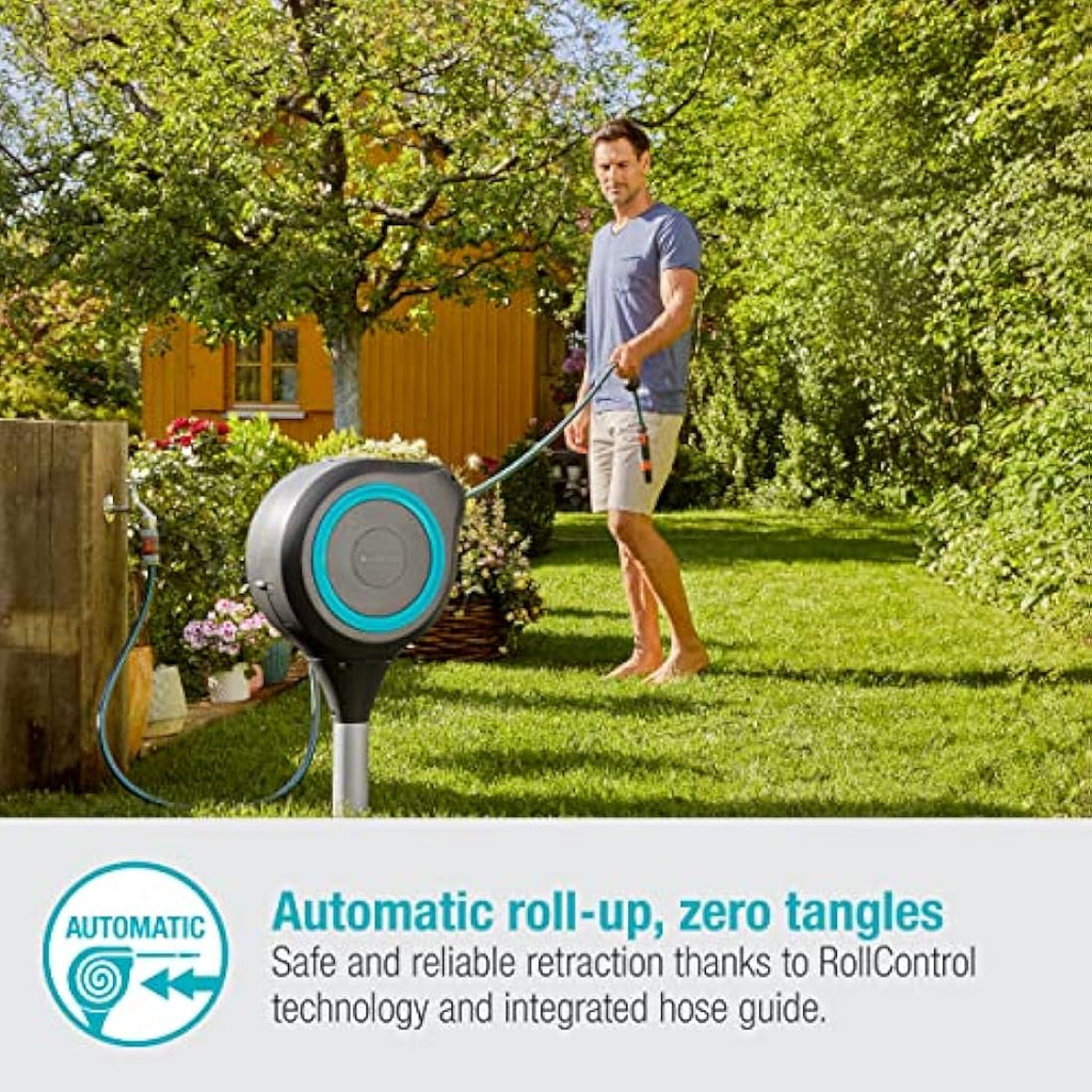 Gardena RollUp M Retractable Garden Hose Box | 20m Swivel Reel