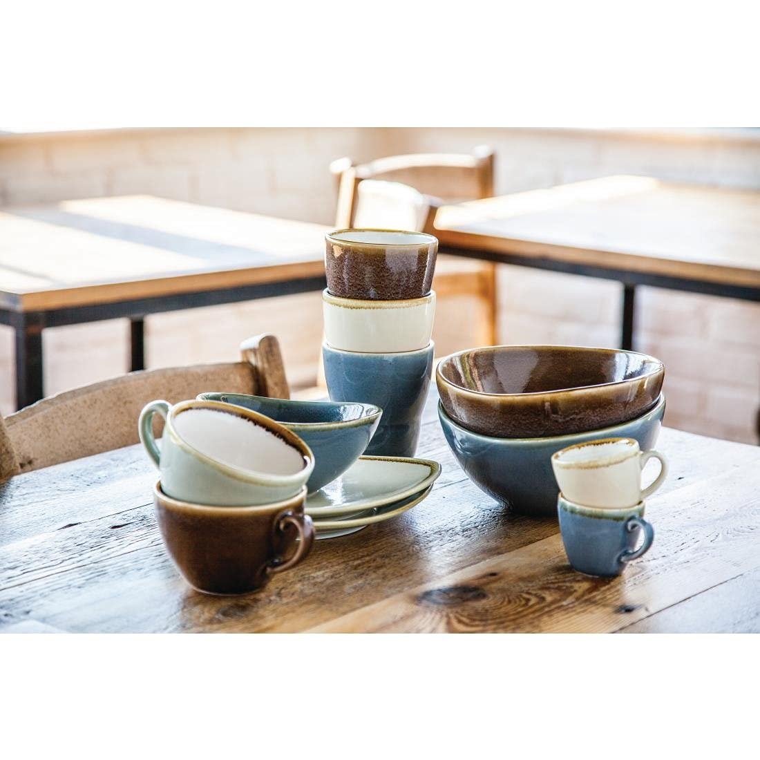Olympia Kiln Ocean Porcelain Cappuccino Cups - 230ml Reactive Glaze - 6pk