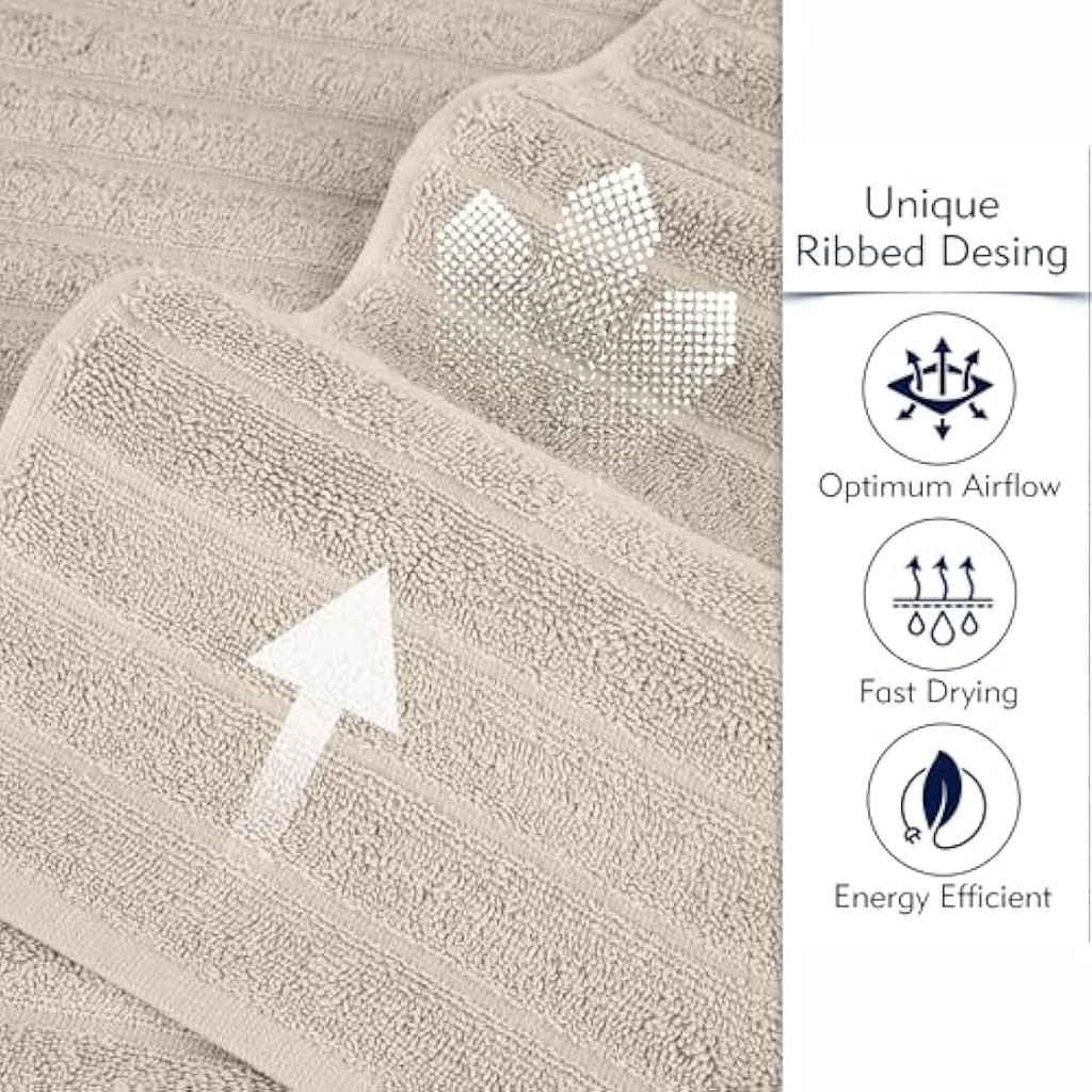 BERIBO 6-Piece Turkish Cotton Bath Towel Set - 620 GSM Plush Grey