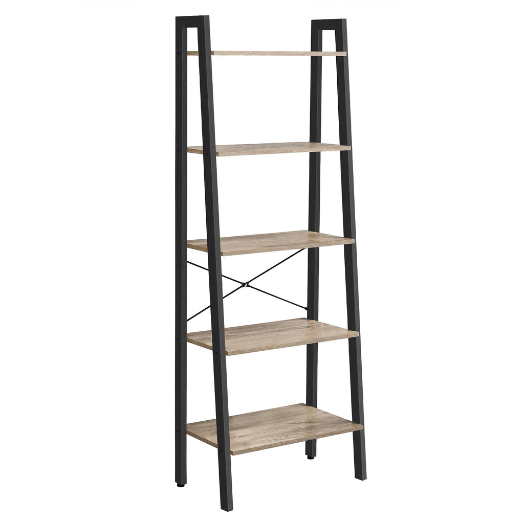 VASAGLE 5-Tier Industrial Ladder Shelf – Steel Frame Bookcase, Brown