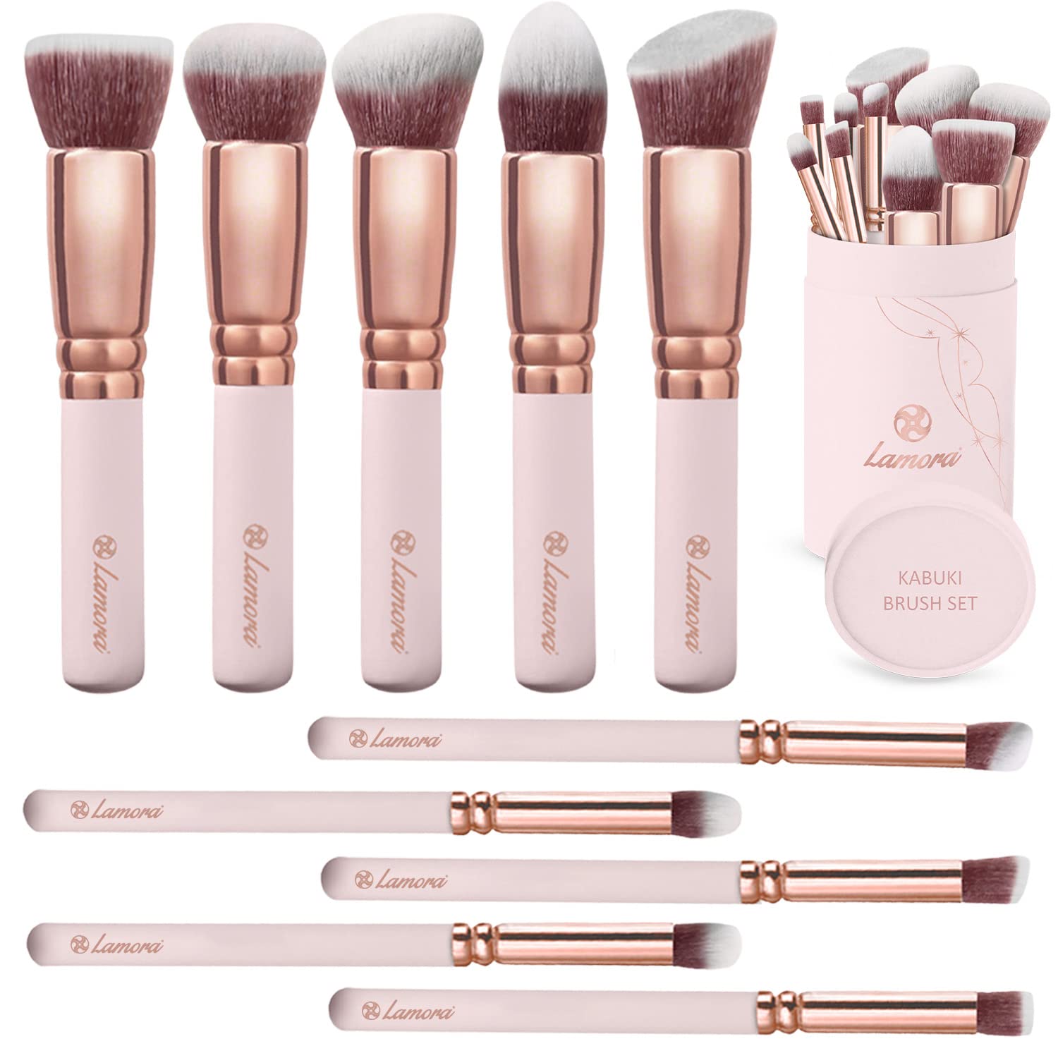 10 Pc Kabuki Makeup Brush Set | Synthetic Face & Eye Tools