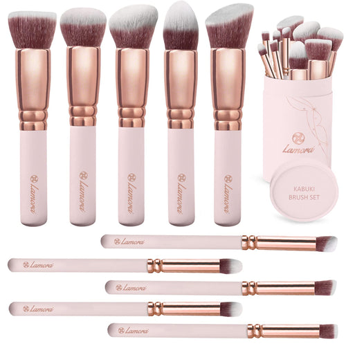 10 Pc Kabuki Makeup Brush Set | Synthetic Face & Eye Tools