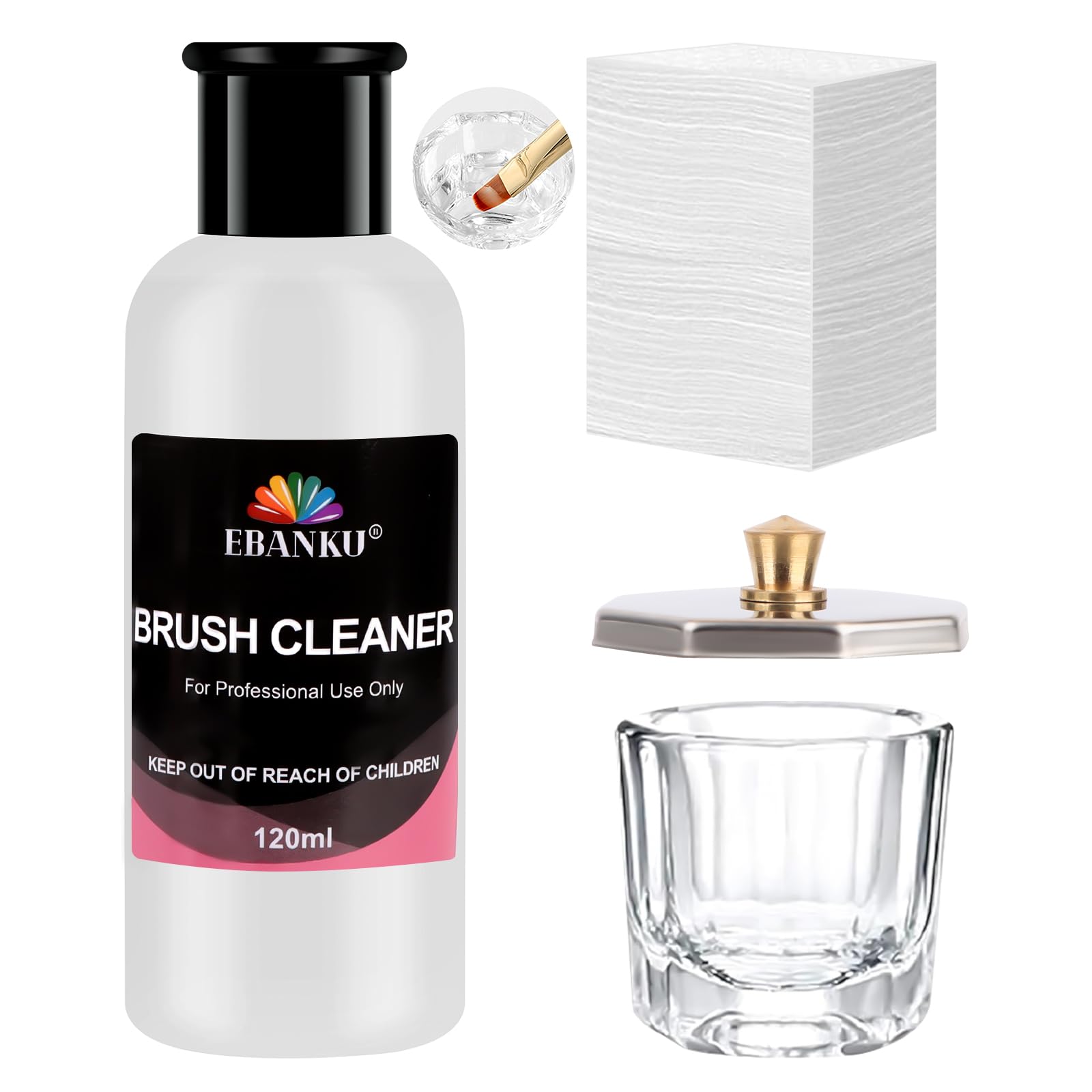 EBANKU Nail Brush Cleaner & Conditioner Kit with Glass Cup and 100 Pads