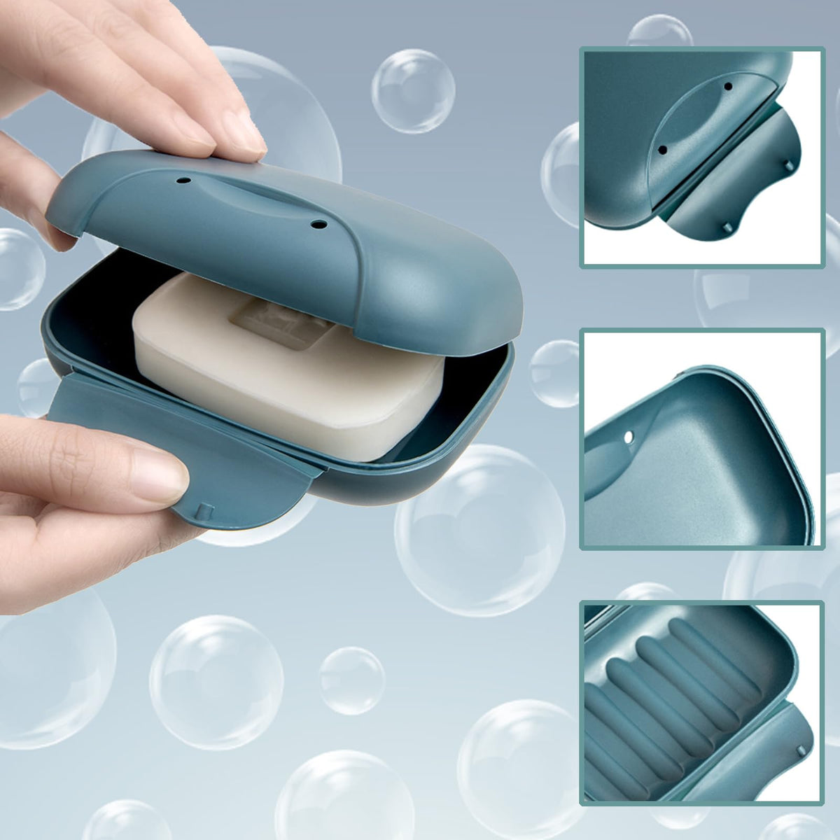 3-in-1 Soap Case - Waterproof & Leakproof Soap Bar Holder with Lid - Portable for Shower & Travel Black, White, Navy Blue