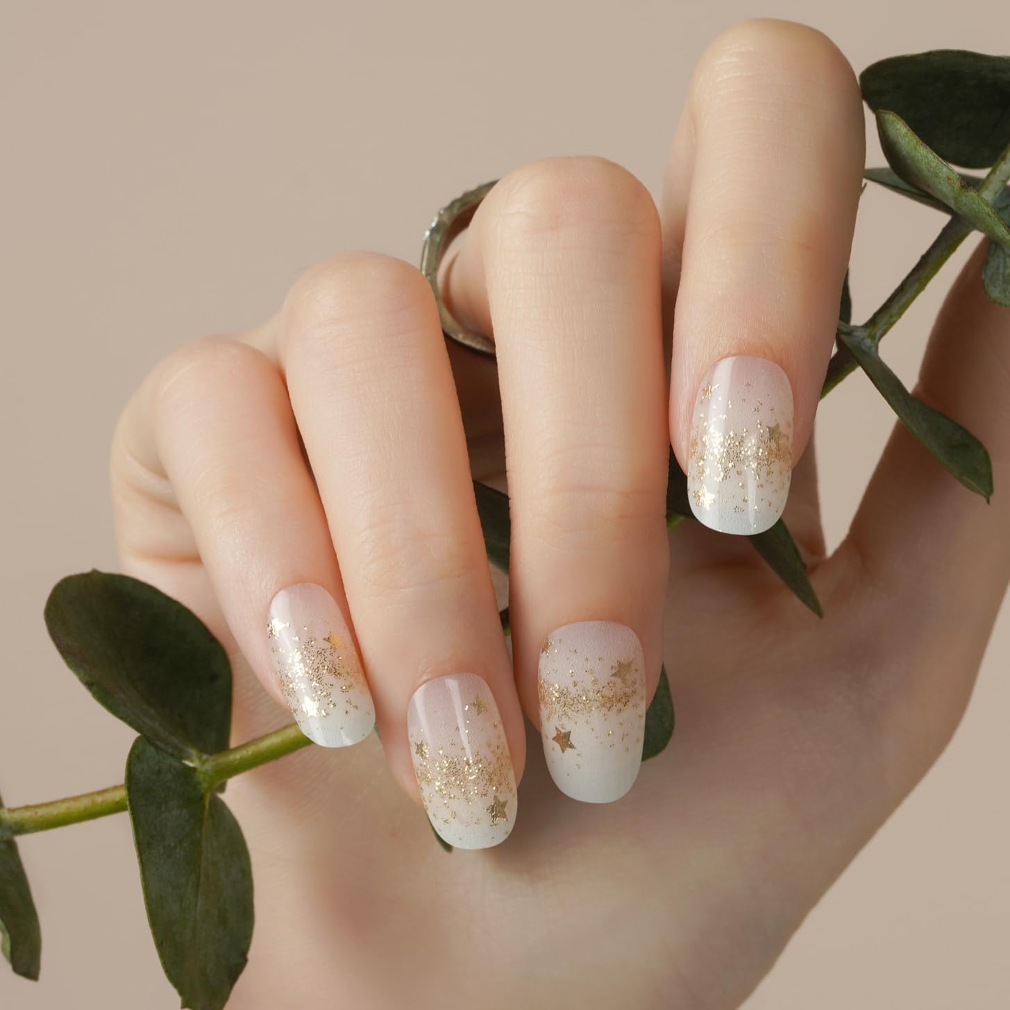 DANNI & TONI Semi Cured Gel Nail Polish Strips | White Star Gold Foil