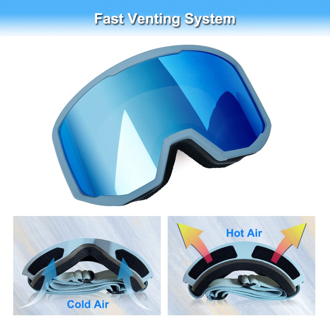 EXP VISION OTG Ski Goggles – Anti-Fog UV400 Snowboard Goggles, Blue