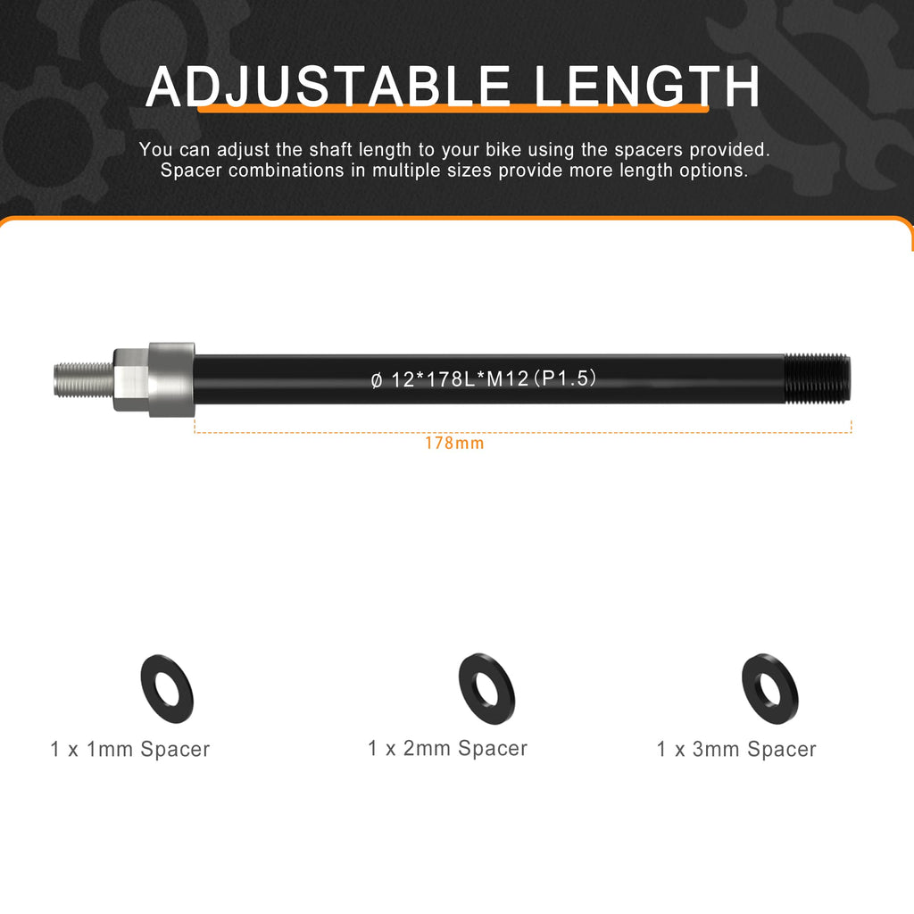 NICEDACK Thru Axle Adapter for Bike Trailer Hitch | M12 x 1.5, 172-178mm