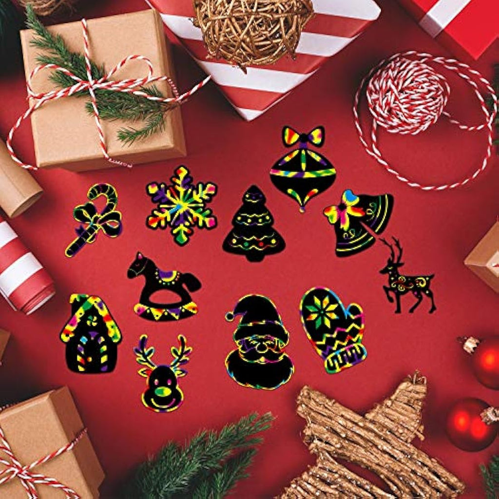 Jolof Store Christmas Scratch Art Ornaments - 80 Rainbow Paper DIY Cards