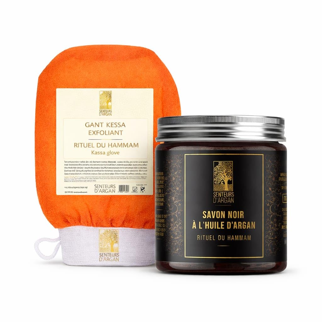 Moroccan Black Soap & Kessa Glove Set - Argan Oil Exfoliator