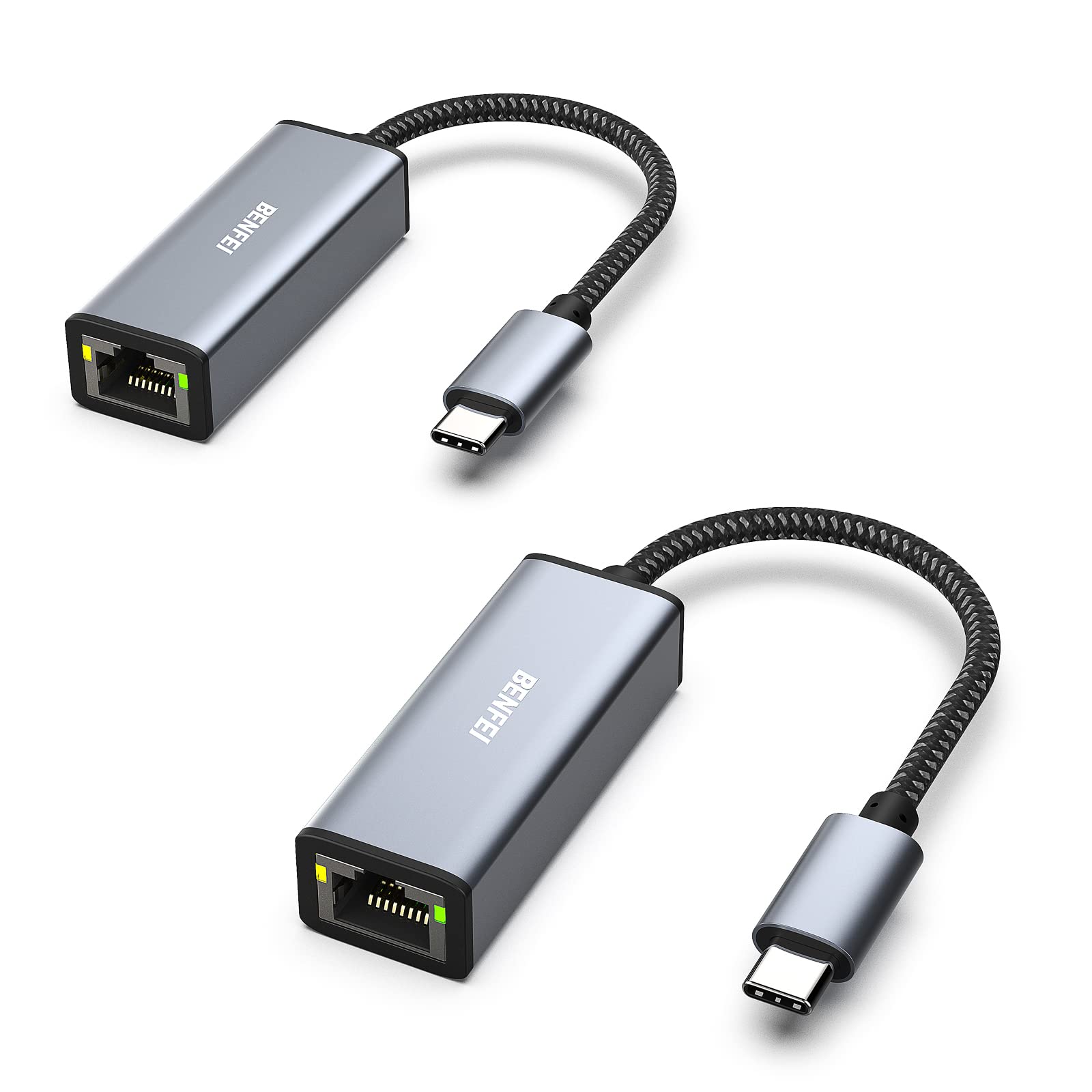 BENFEI USB C to Ethernet Adapter 2 Pack | Gigabit RJ45 Aluminum Shell