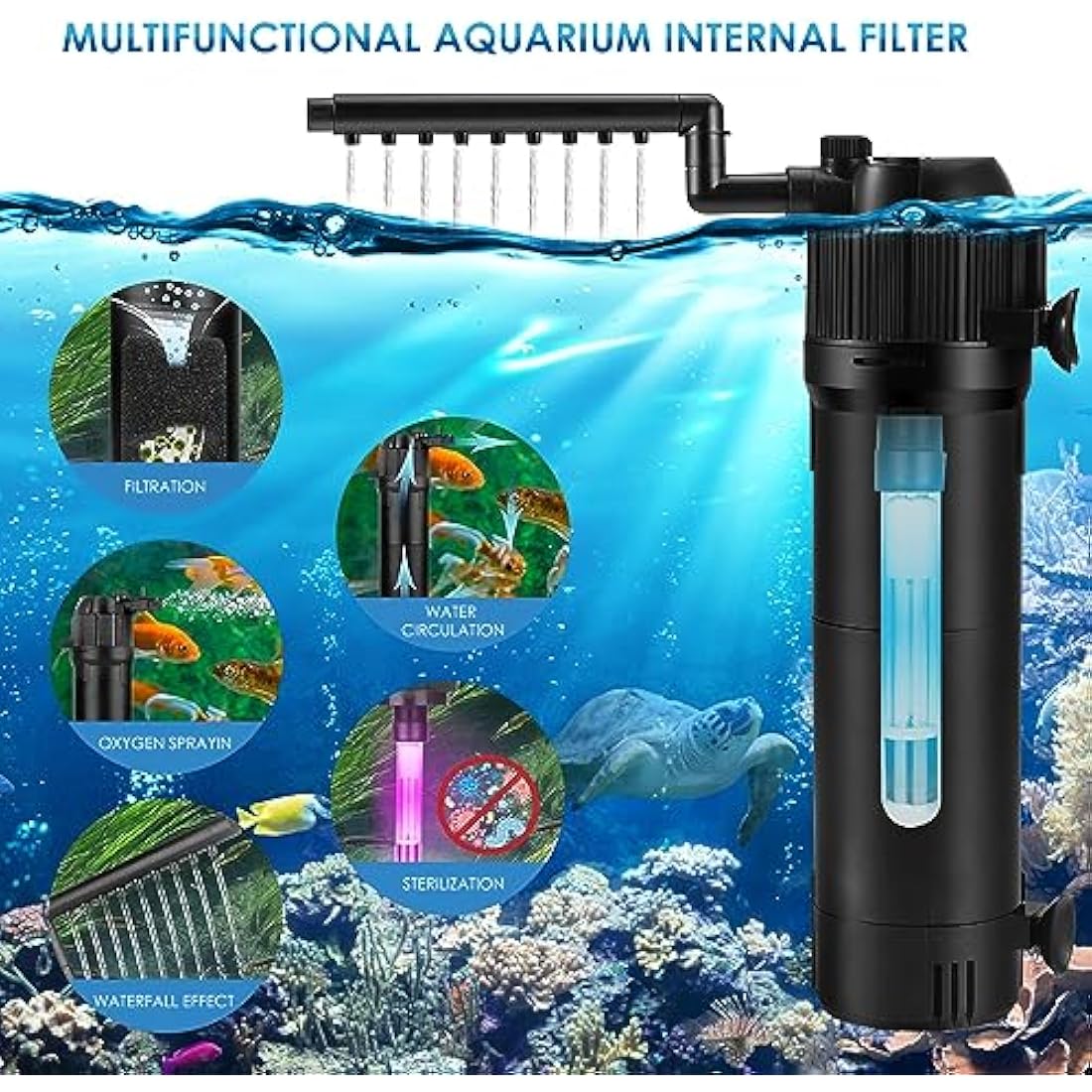 Jolof Store 5-in-1 Aquarium Filter with UV Sterilizer - 500 L/H
