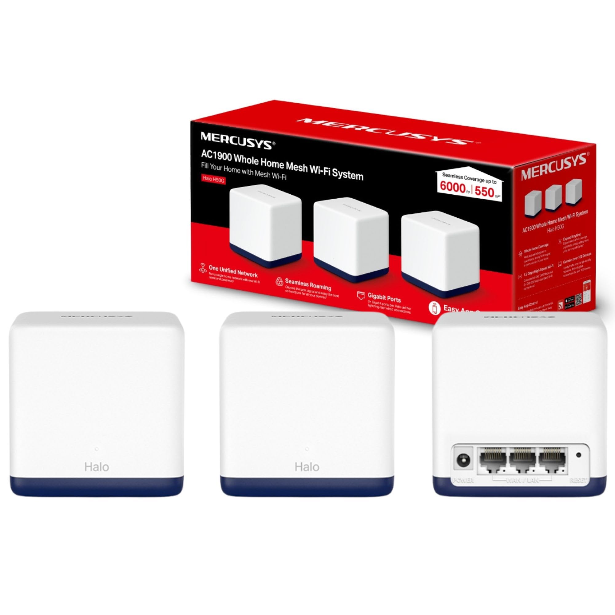 MERCUSYS Halo H50G AC1900 Mesh WiFi System | Dual Band 3-Pack Gigabit