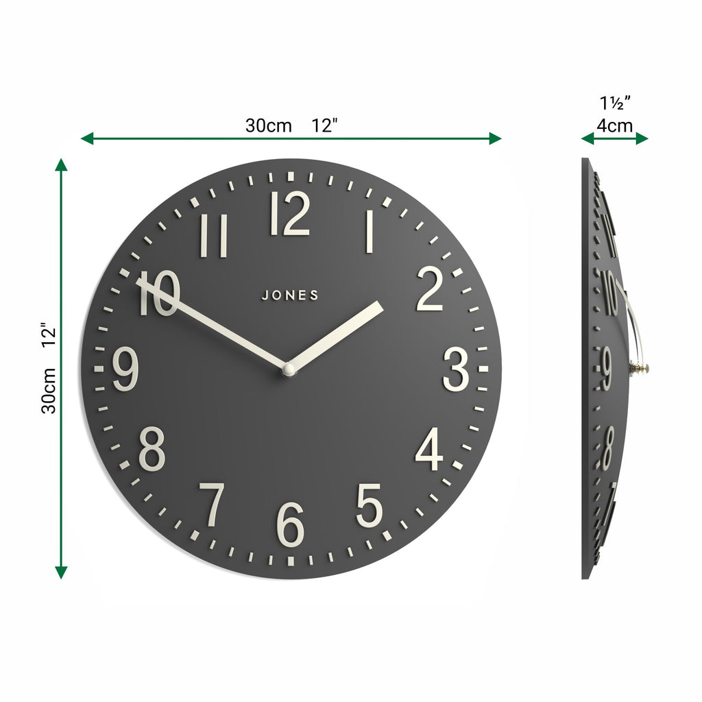 Jones Clocks Chilli Modern Wall Clock – 30cm Dark Grey Acrylic