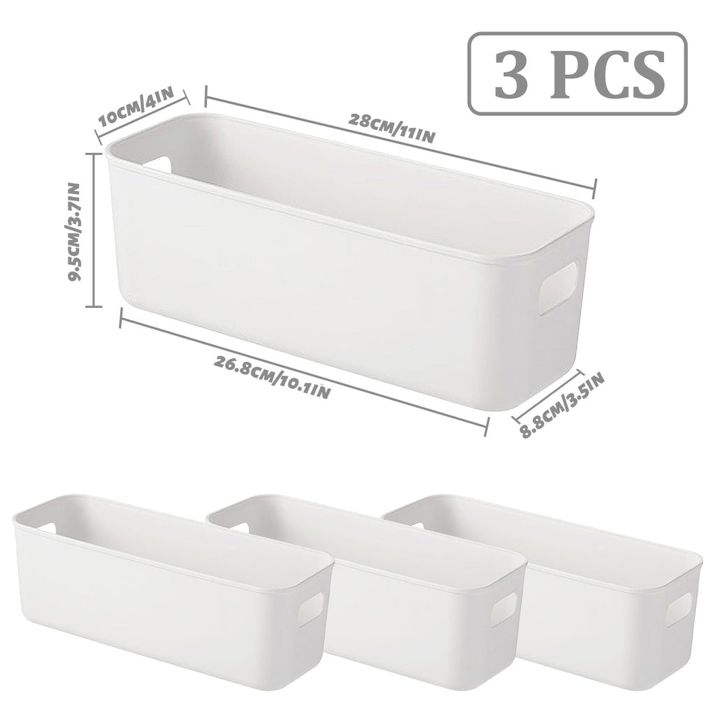 Fizleca 3 Pcs White Storage Baskets, Stackable Plastic Bathroom Organiser Boxes with Handles for Kitchen - image 2