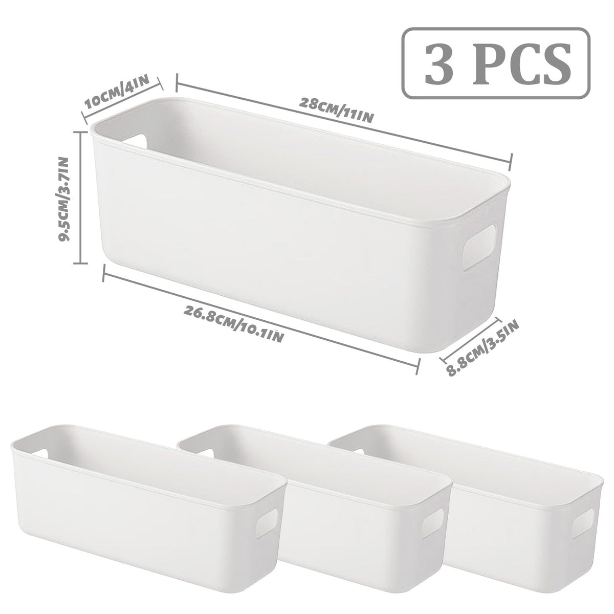 Fizleca 3 Pcs White Storage Baskets, Stackable Plastic Bathroom Organiser Boxes with Handles for Kitchen - image 2