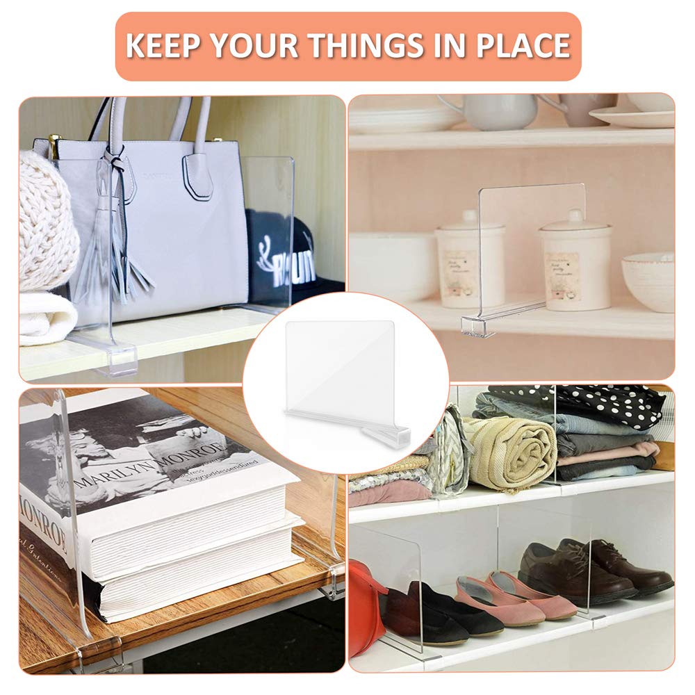 Okydoky Acrylic Shelf Dividers for Closet - 12 Pack Clear Organizers