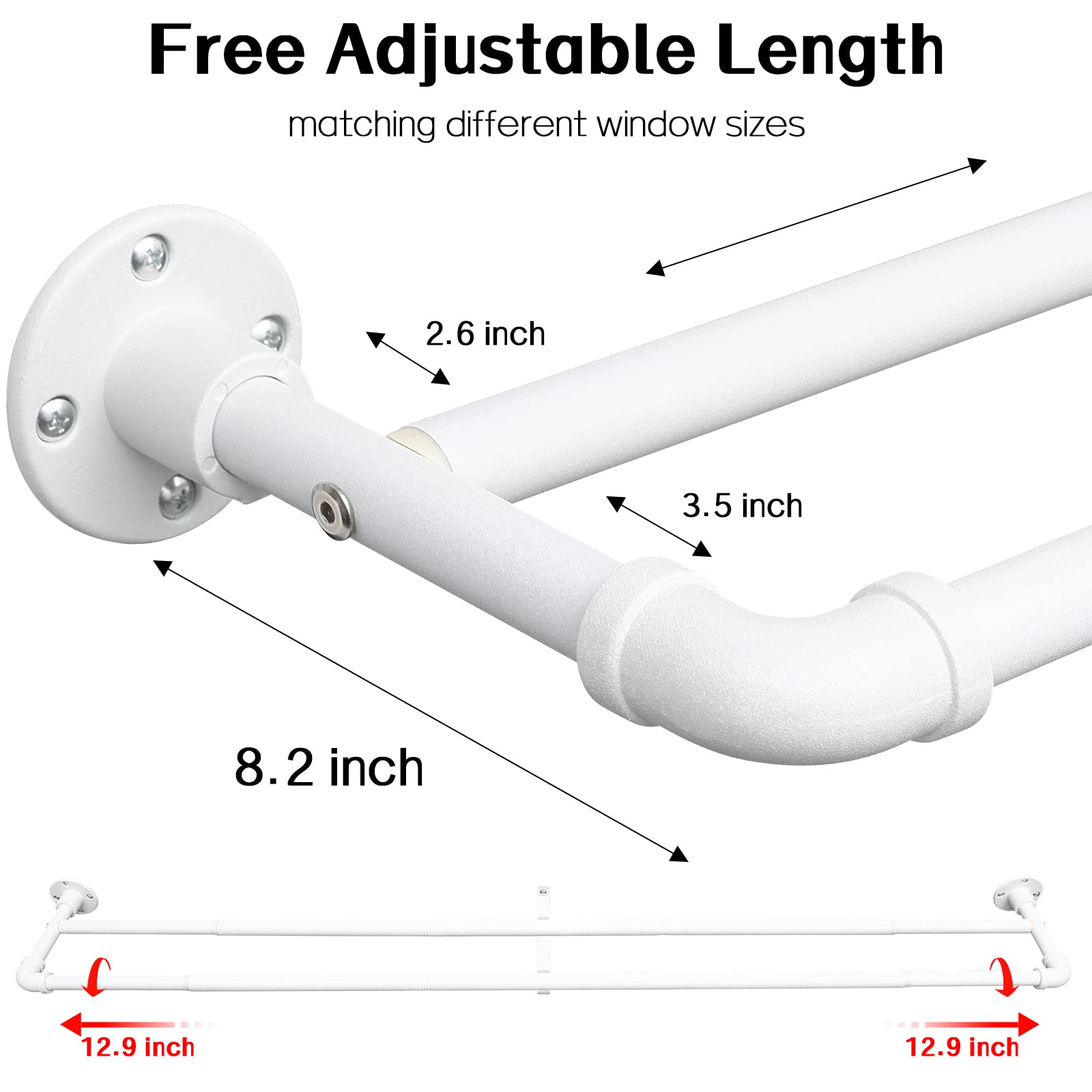 Harrms Industrial Double Curtain Pole | Extendable Matt White Metal Rod
