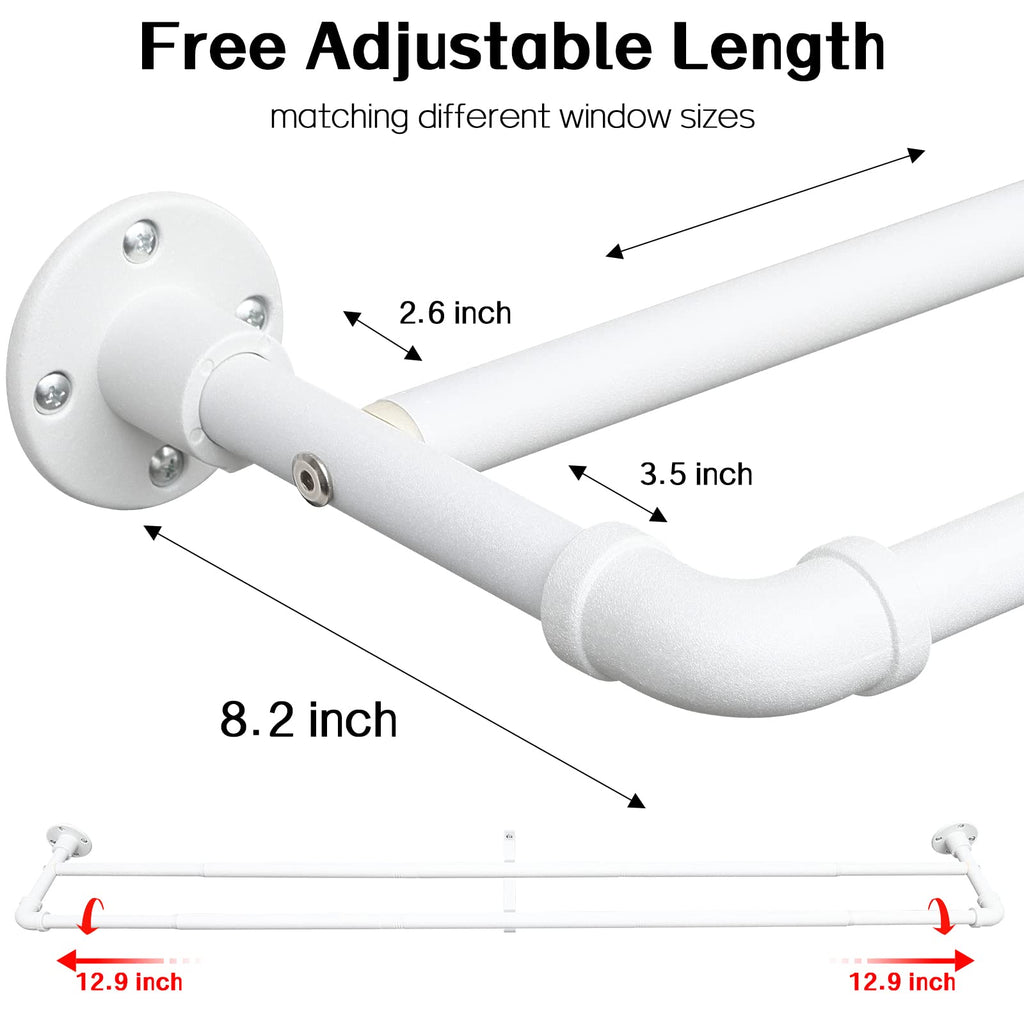 Harrms Industrial Double Curtain Pole | Matt White Extendable Metal Rod