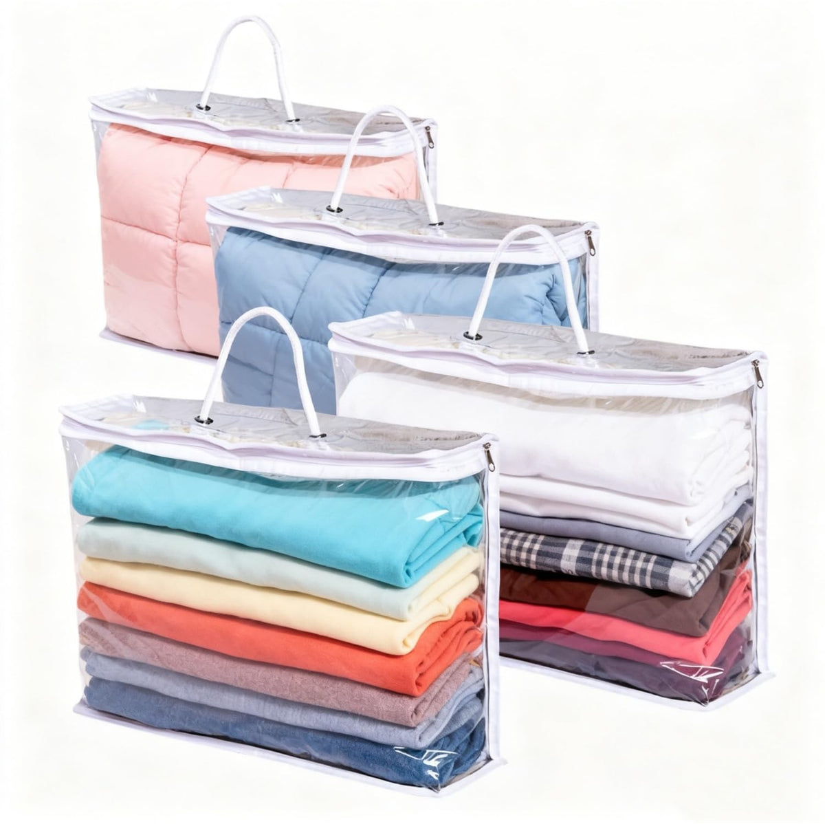 Clear Clothes Storage Bag,Clear Zippered Storage Bags,Wardrobe Storage Organizer Moving Bags with Reinforced Handle for Loft Wardrobe for Bedding - image 1