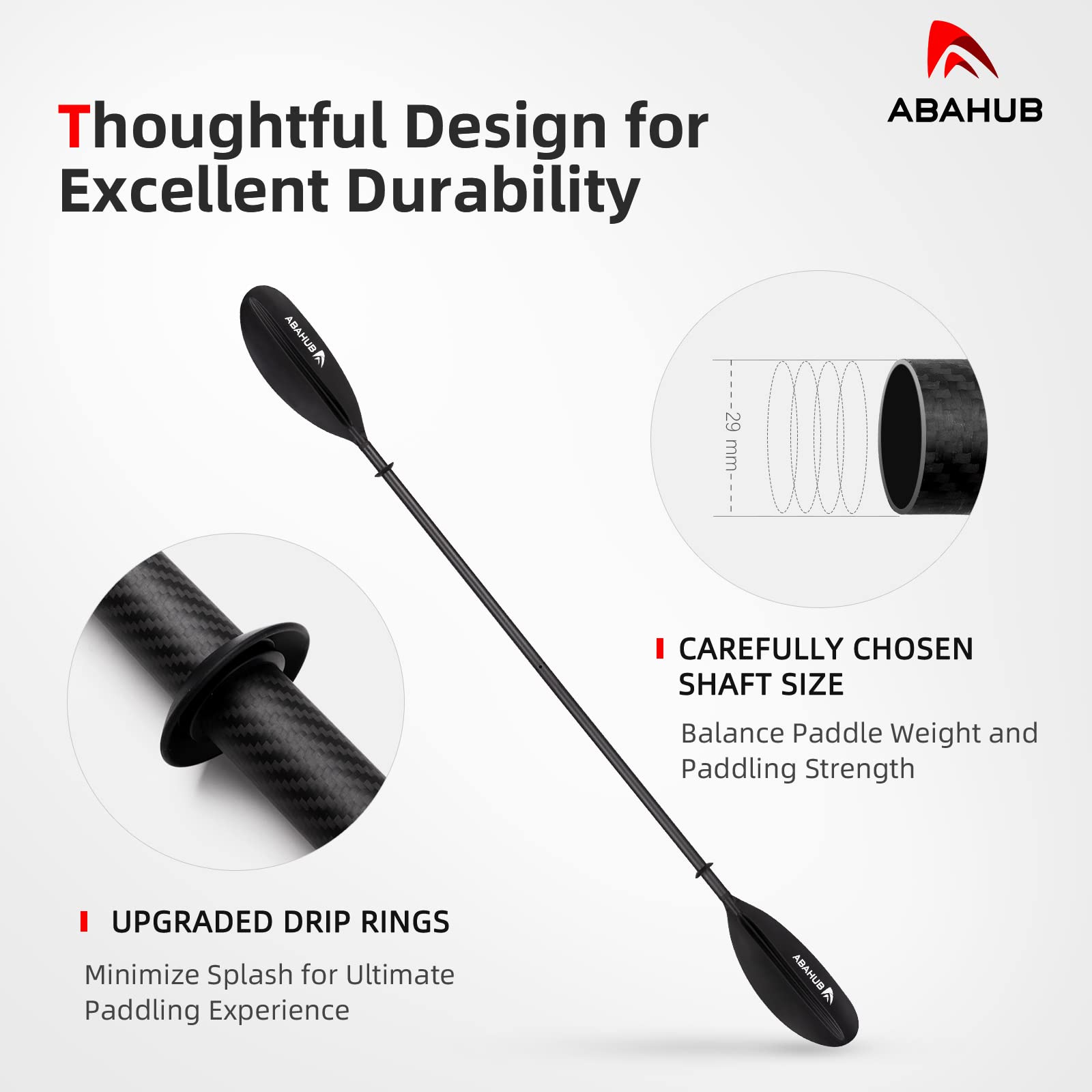 Abahub Carbon Fiber Kayak Paddle | 90.5 Inch Lightweight Oar with Leash