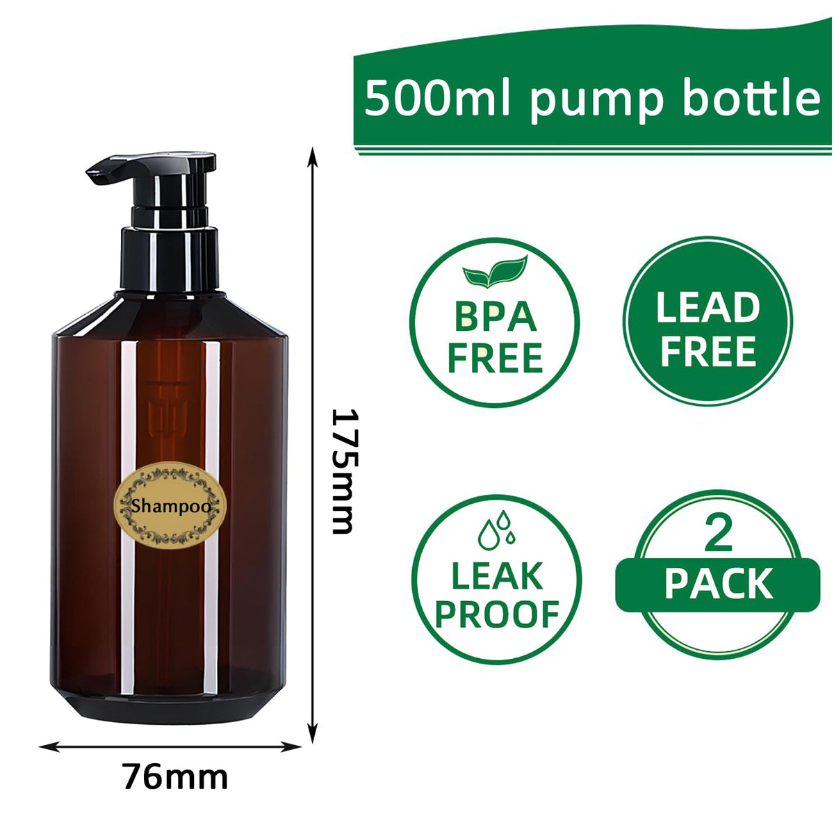 Apstaqeoo 2Pcs 500ML/17OZ Empty Plastic Pump Bottles Dispensers, Refillable Shampoo Conditioner Body Wash Lotion Pump Dispenser Portable Liquid Soap - image 2