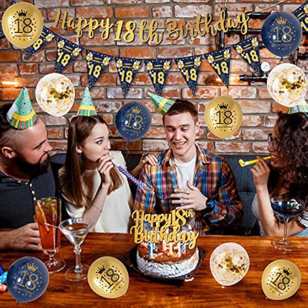 Jolof Store 18th Birthday Decorations – Navy Blue and Gold Balloon Kit
