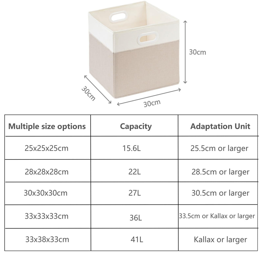 SOCOHOME Fabric Cube Storage Boxes,30x30x30cm Foldable Storage Baskets for Shelf Nursery ClosetLight beige/White, Set of 4 - image 4