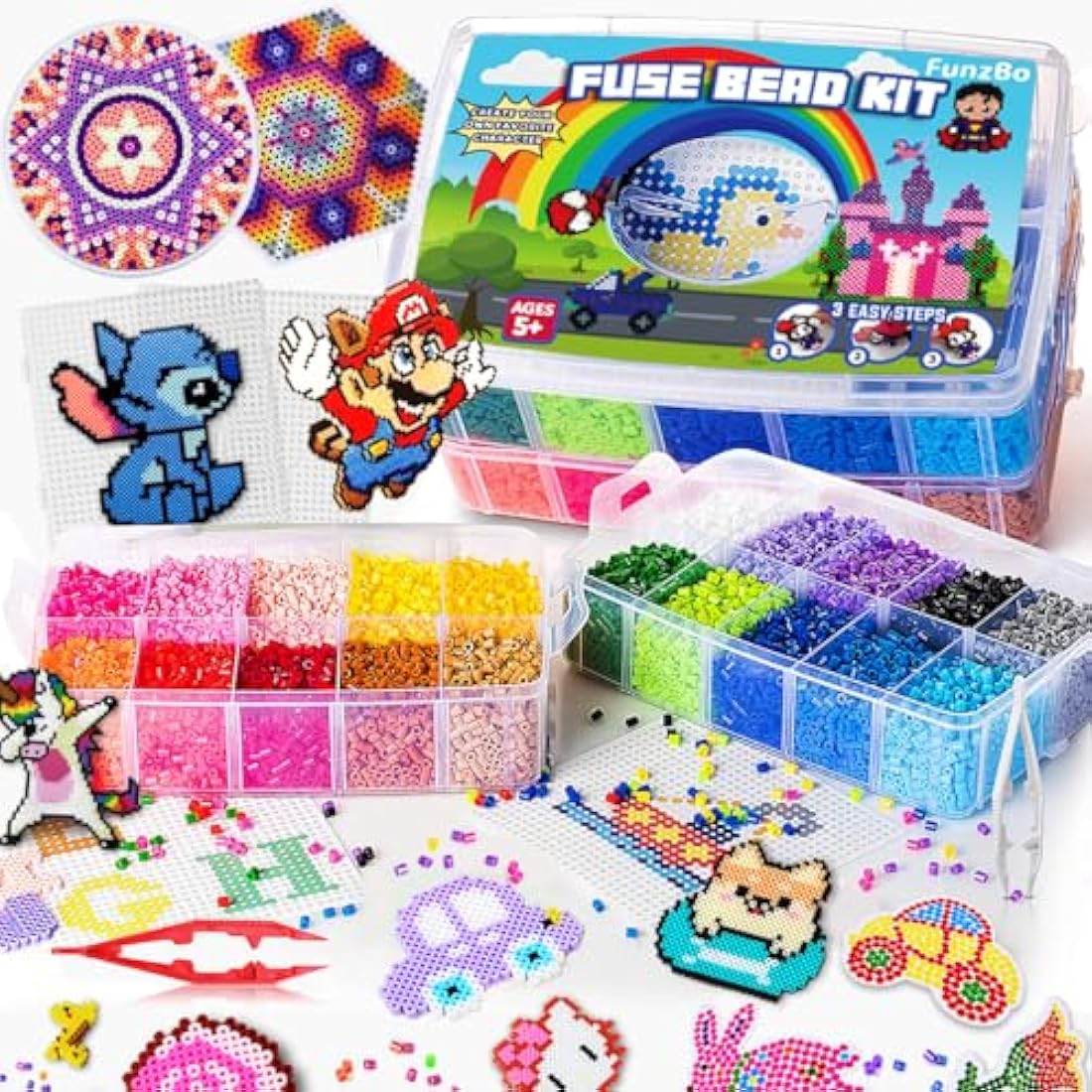 FunzBo Fuse Beads Kit – 23000 Piece 5mm Melty Bead Arts and Crafts Set