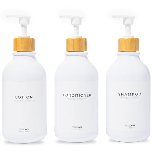 MaisoNovo Refillable Shampoo and Conditioner Bottles - 3 Pack White Bamboo