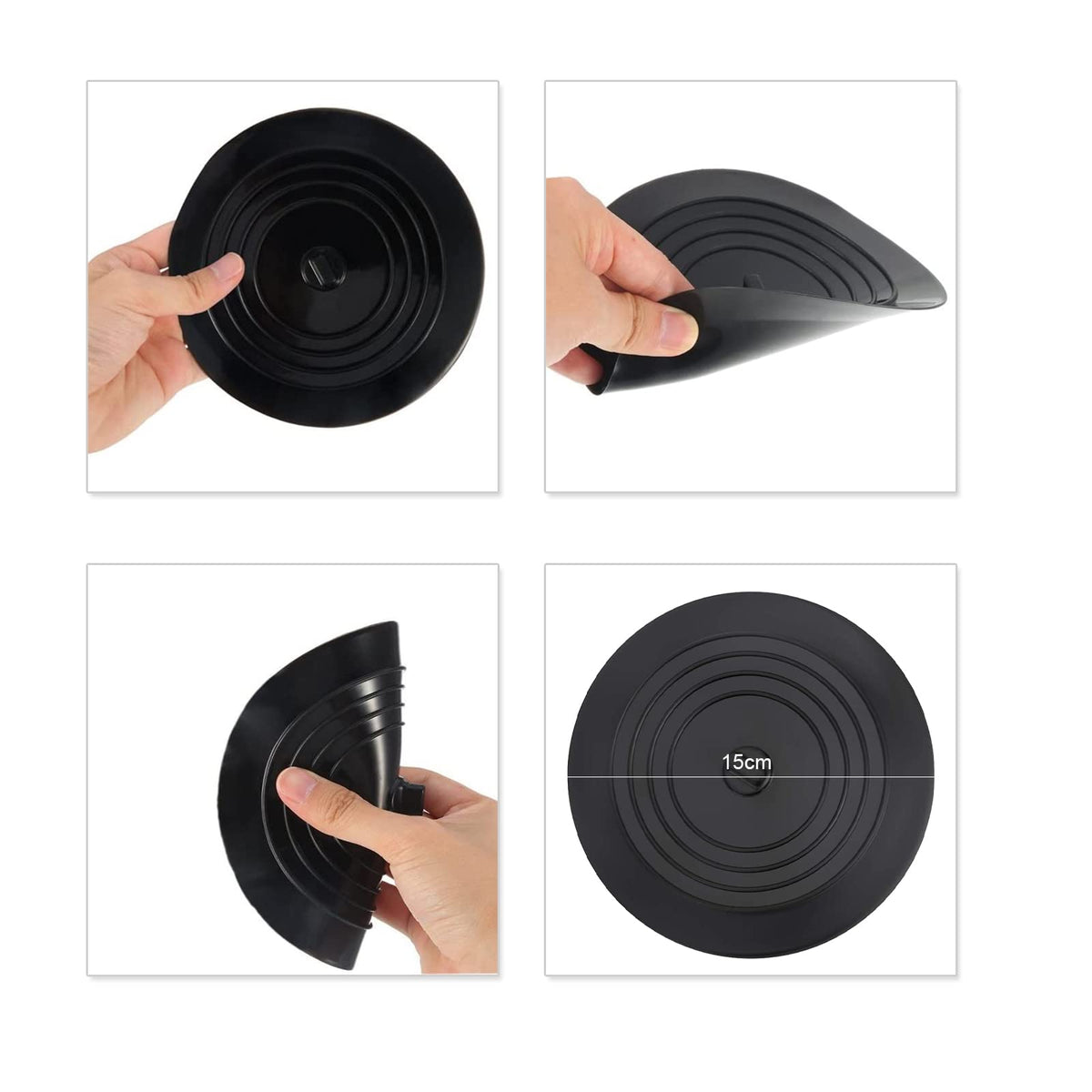 VBNZBK 2 Pack Silicone Tub Stopper, Universal Bath Plug,6 Inches Drain Stopper Cover for Kitchen, Bathroom, LaundriesBlack and Gray