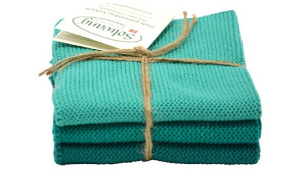 Solwang Knitted Cotton Cleaning Cloths – Turquoise Green Set of 3