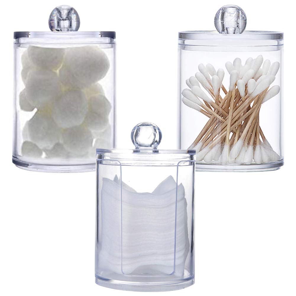 3-Piece Clear Acrylic Makeup Pad and Cotton Swab Organizer