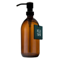 Kuishi Amber Glass Soap Dispenser – 500ml Refillable Bottle with Black Pump