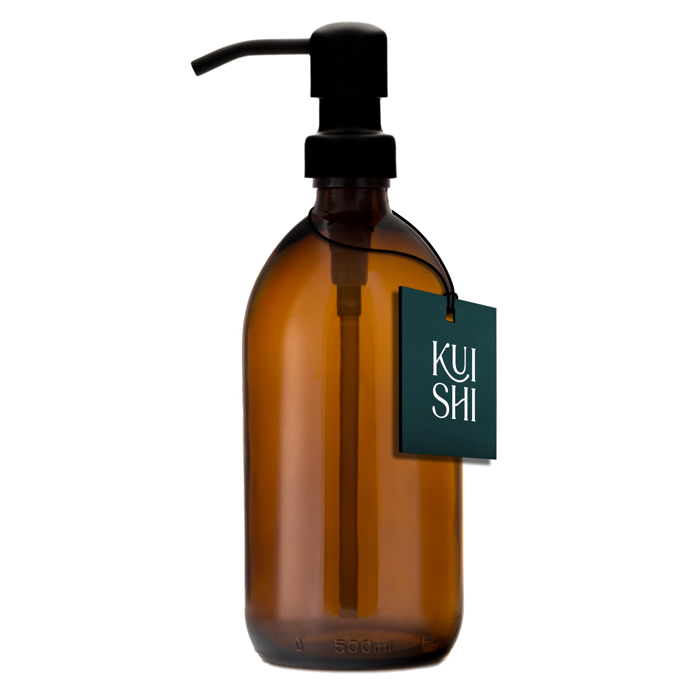 Kuishi Amber Glass Soap Dispenser – 500ml Refillable Bottle with Black Pump