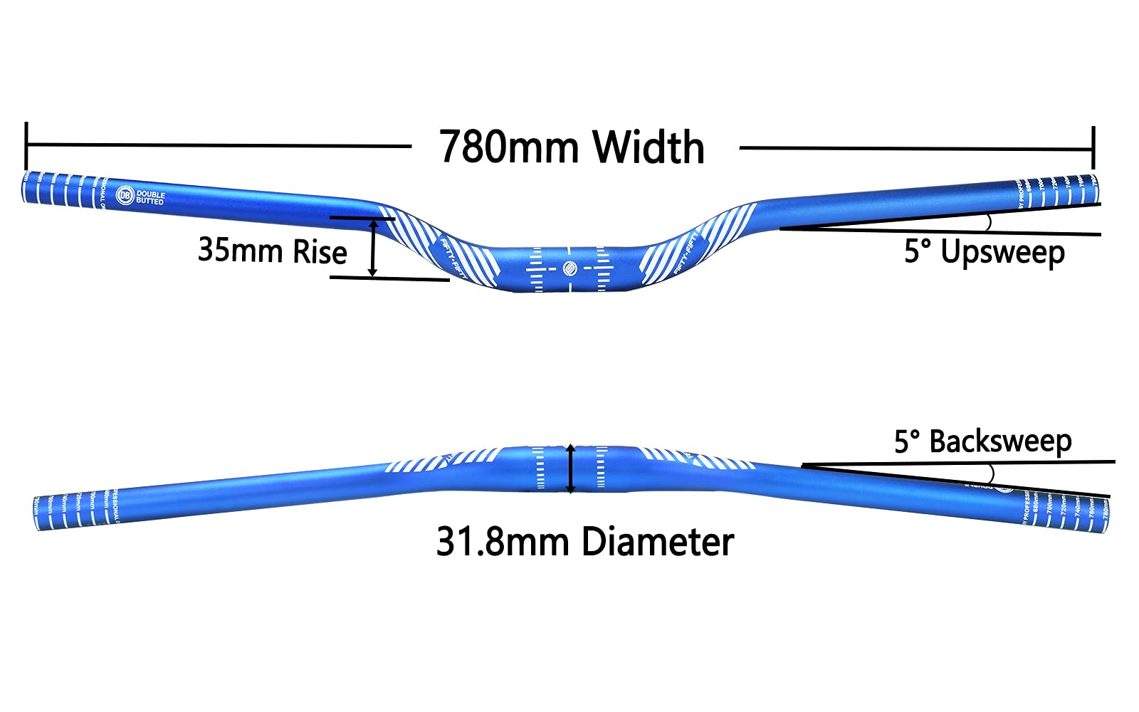 FIFTY-FIFTY MTB Riser Handlebar | 780mm Aluminum Alloy 31.8mm Blue