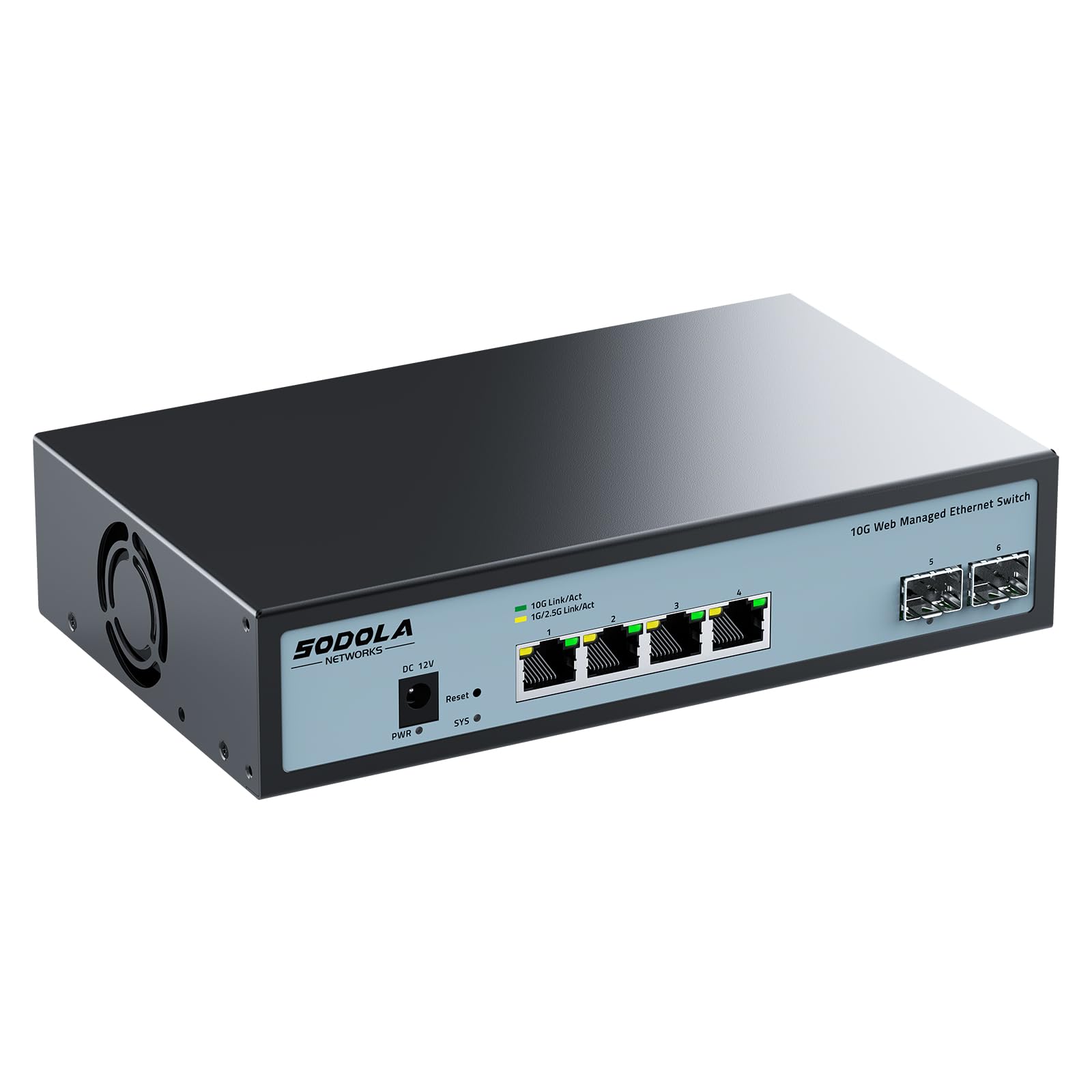 SODOLA 6 Port 10Gb Managed Switch | 4x10G RJ45 + 2x10G SFP+ Multi-Gig