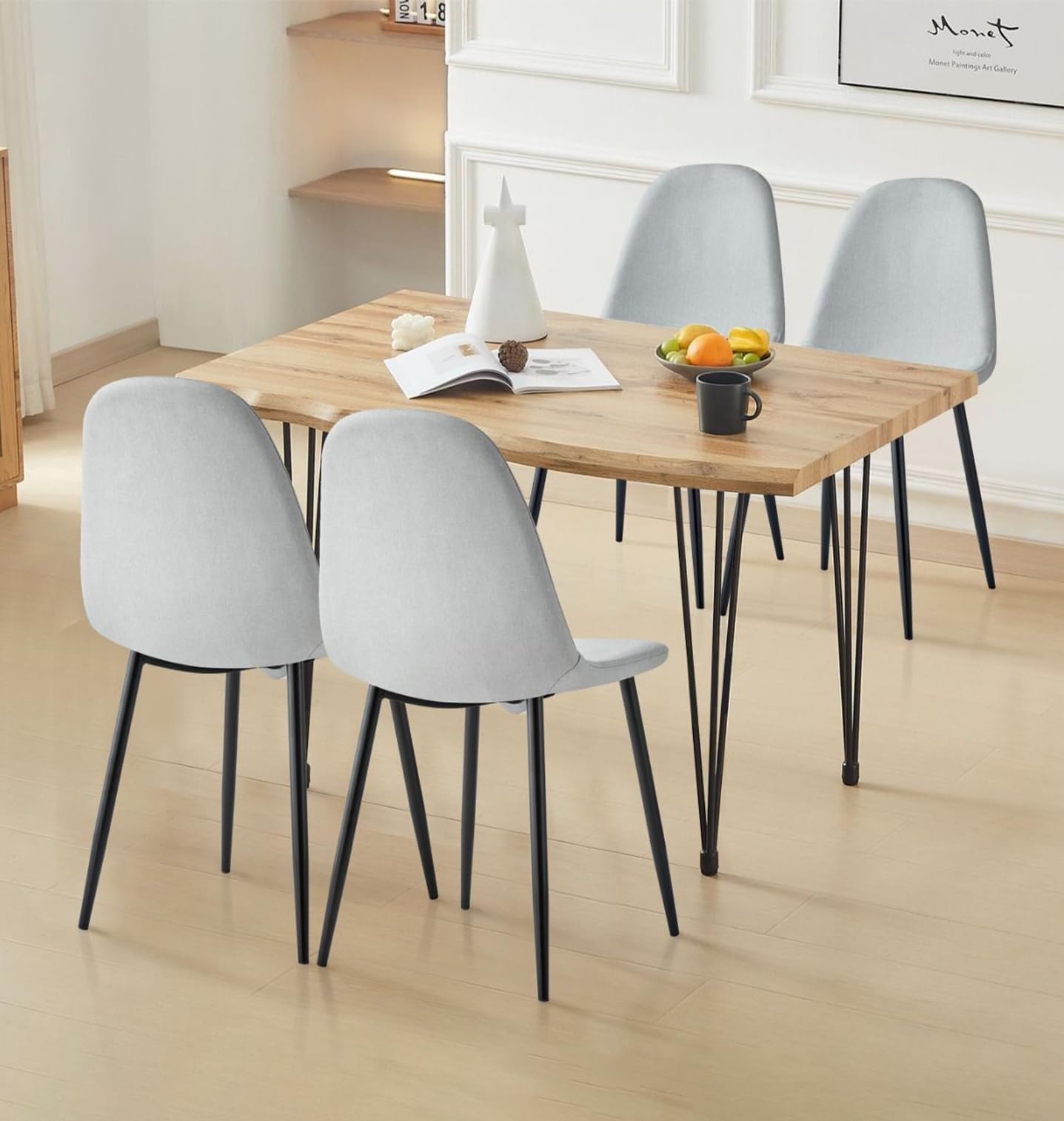 Hallowood Cullompton 4 Seater Dining Set – Live Edge Table & Grey Chairs