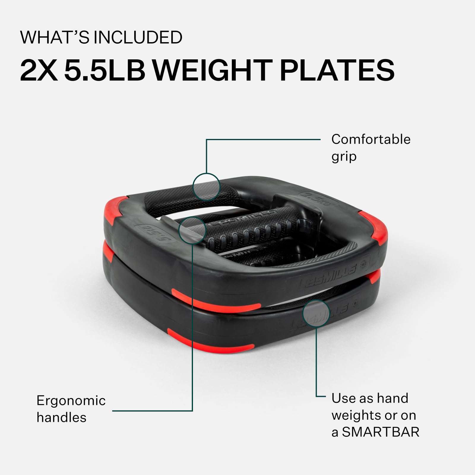 Les Mills 5.5lb Ergonomic Weight Plates | Cast Iron Hand Weights - 2 Pack