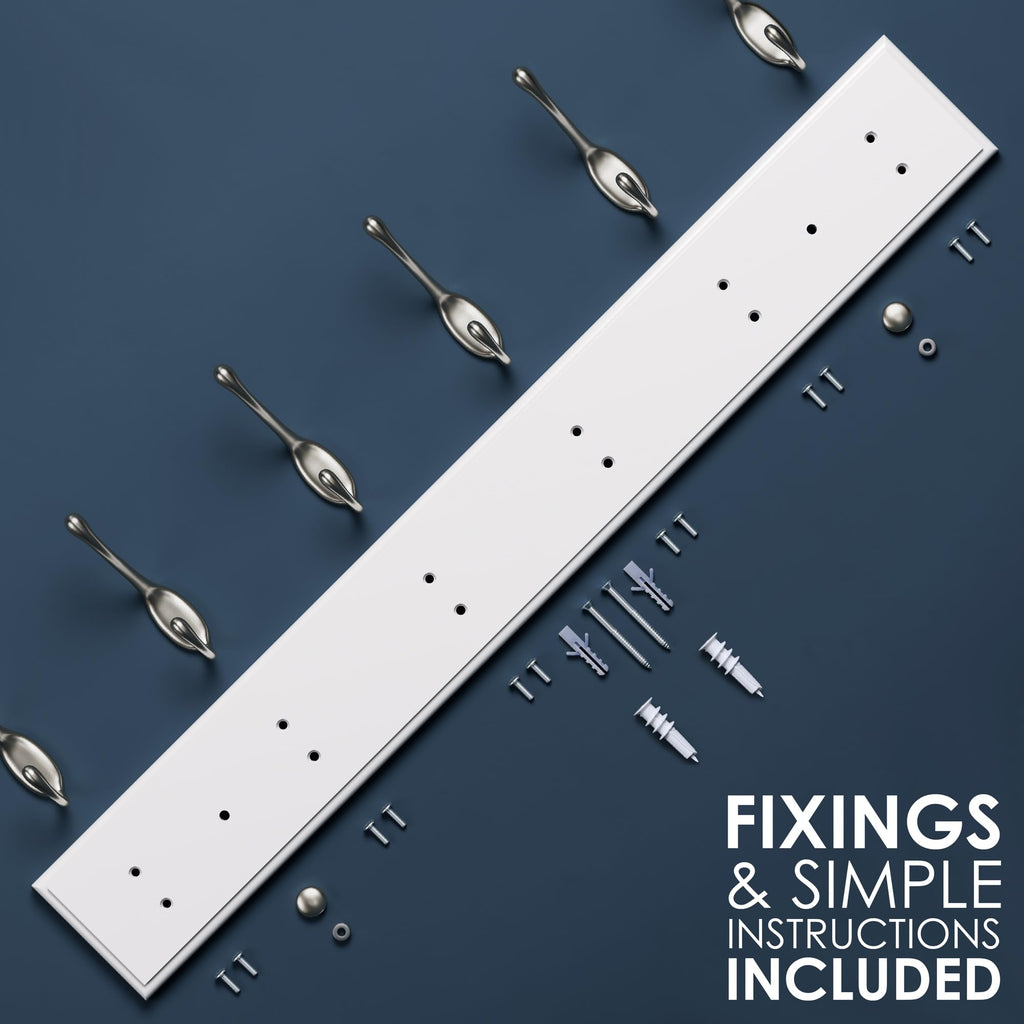 LARHN White Wall-Mounted Coat Rack - 6 Matt-Nickel Coat Hooks, 59cm - image 5