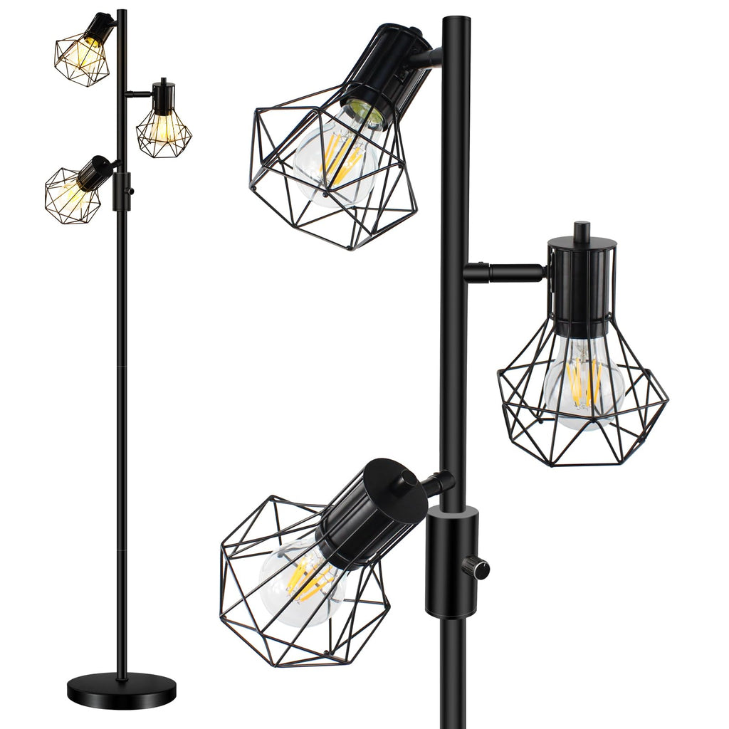 HiBay Industrial LED Floor Lamp – Stepless Dimmable 3-Light Tree Lamp