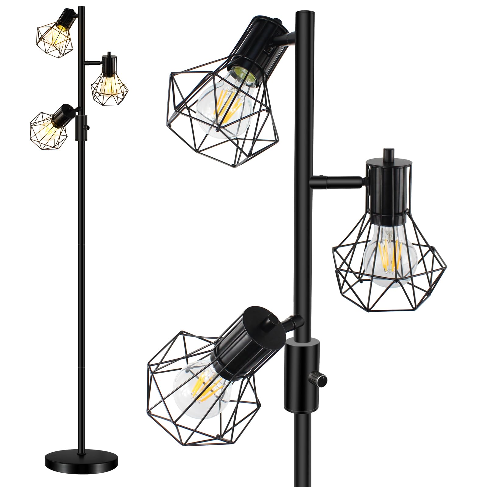 HiBay Industrial LED Floor Lamp – Stepless Dimmable 3-Light Tree Lamp