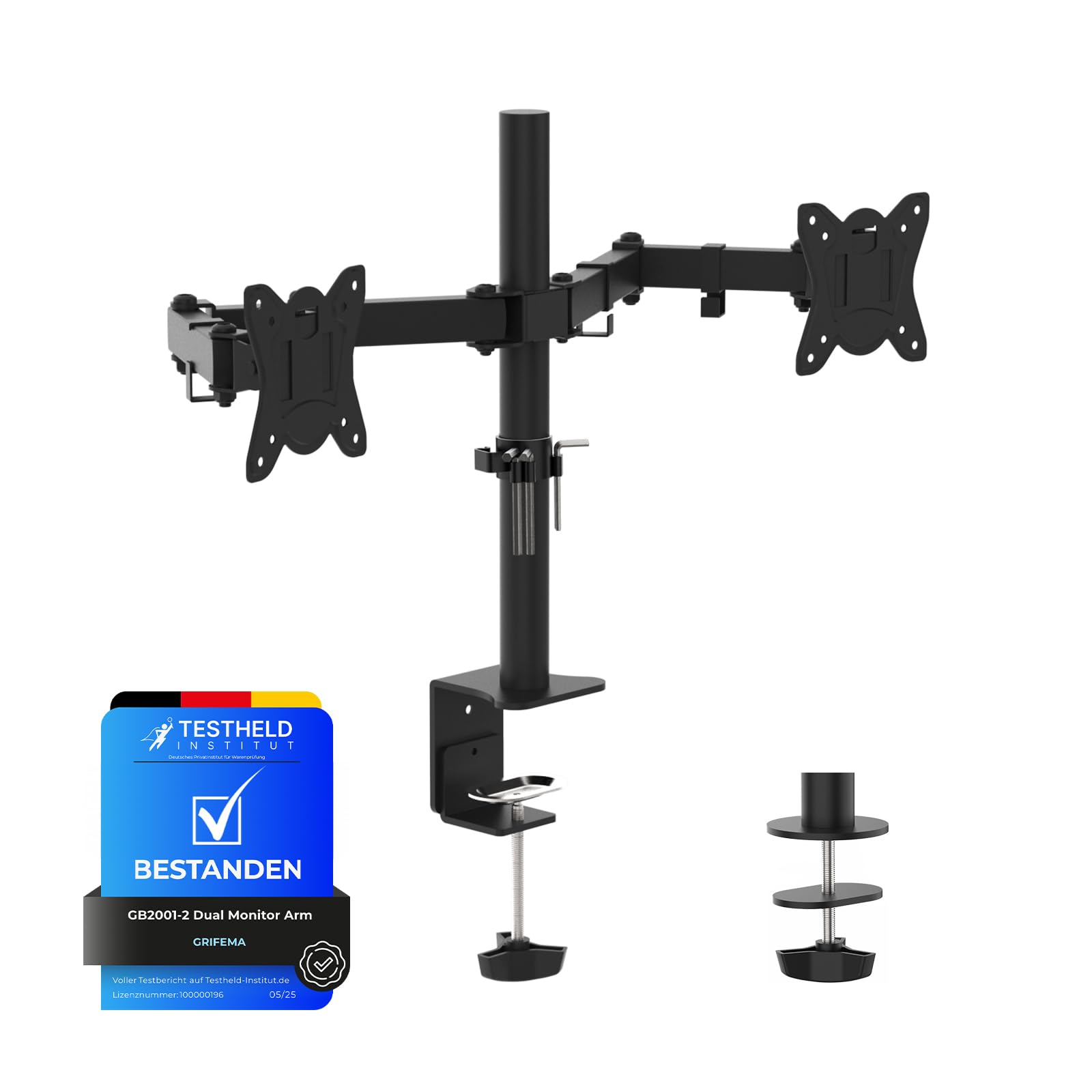 GRIFEMA Dual Monitor Arm – Height Adjustable Desk Mount for 13-32" Screens