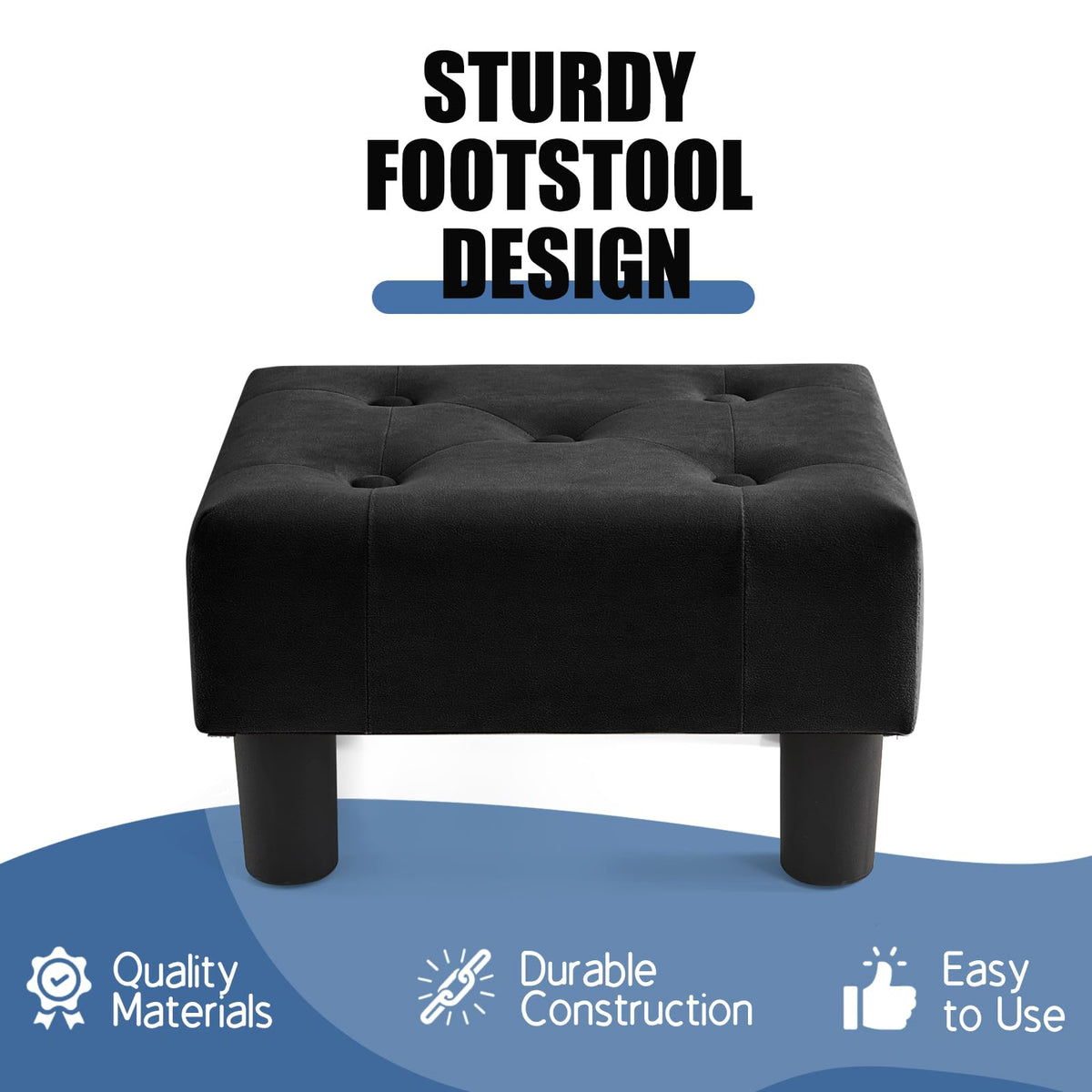 BRIAN & DANY Small Foot Stool, Velvet Footstool with Legs, Footstools for Living Room, Ottoman Footrest Extra Seating for Entryway, Black - image 3