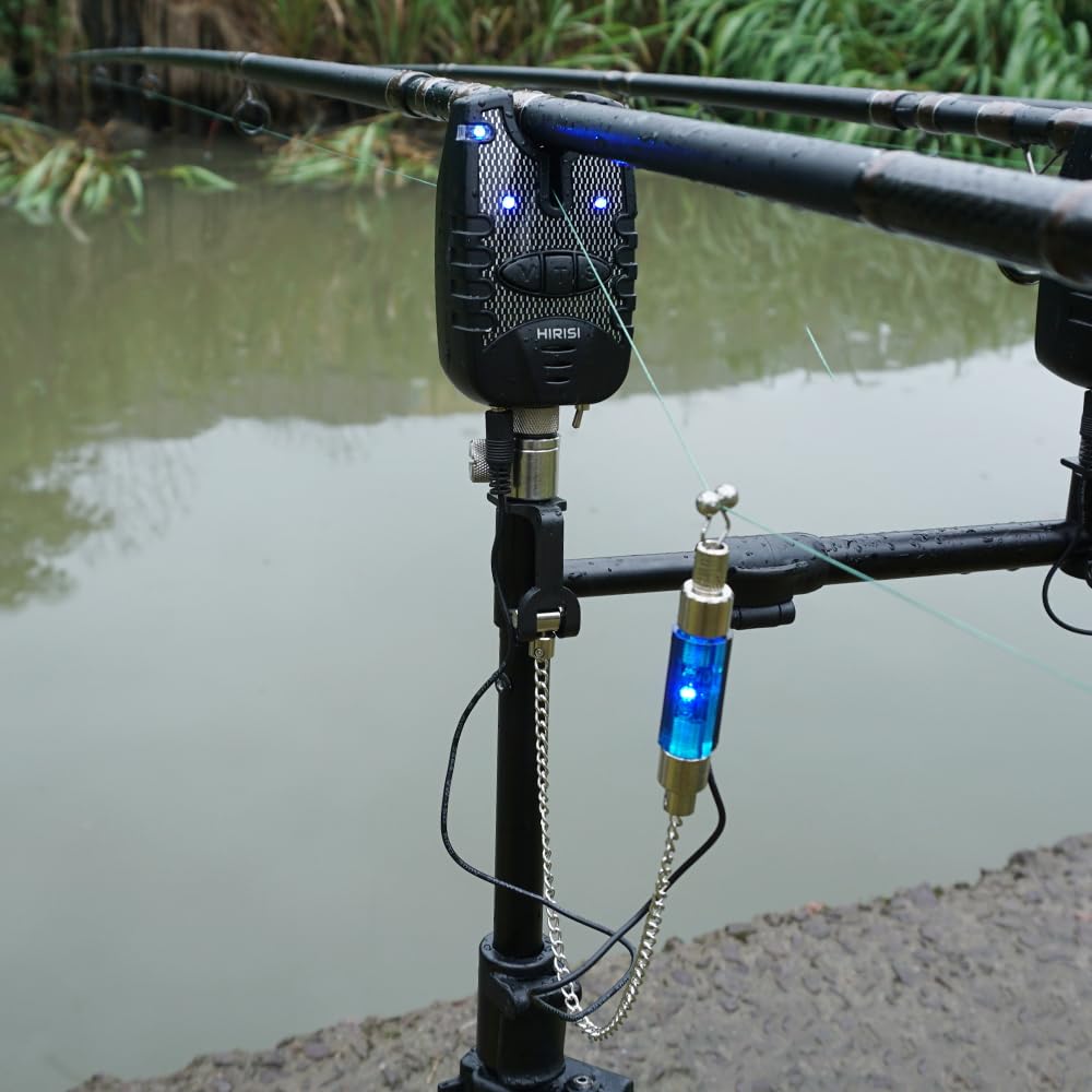 Hirisi Tackle Carp Fishing Bite Alarm and Swinger Set | Blue & Red LED