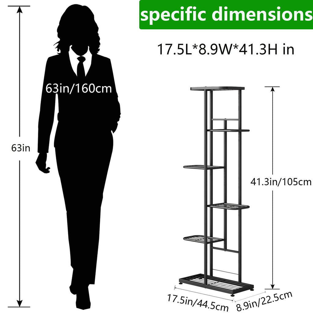 LINZINAR 6-Tier Metal Plant Stand – 7 Potted Vertical Flower Shelf, Dark Grey
