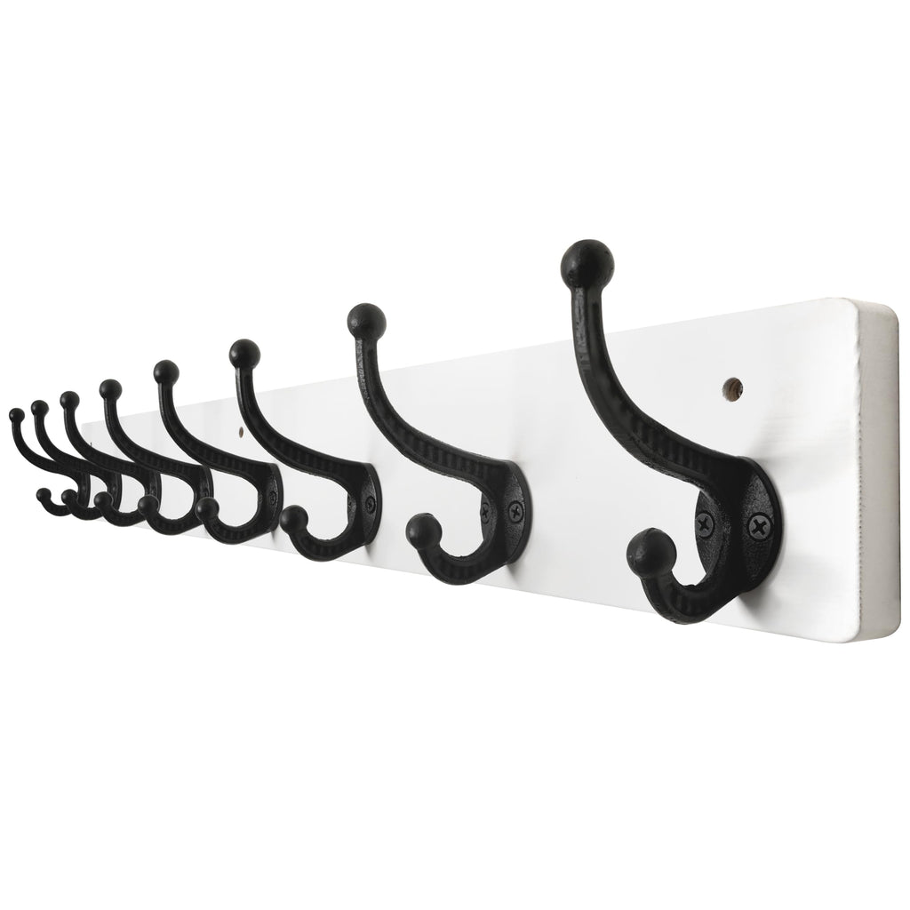 WEBI Rustic Wall Mount Coat Rack – 8 Cast Iron Hooks, Solid Wood, 35 Inch