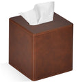 GOLRANLYE Square PU Leather Tissue Box Cover | Brown Facial Holder