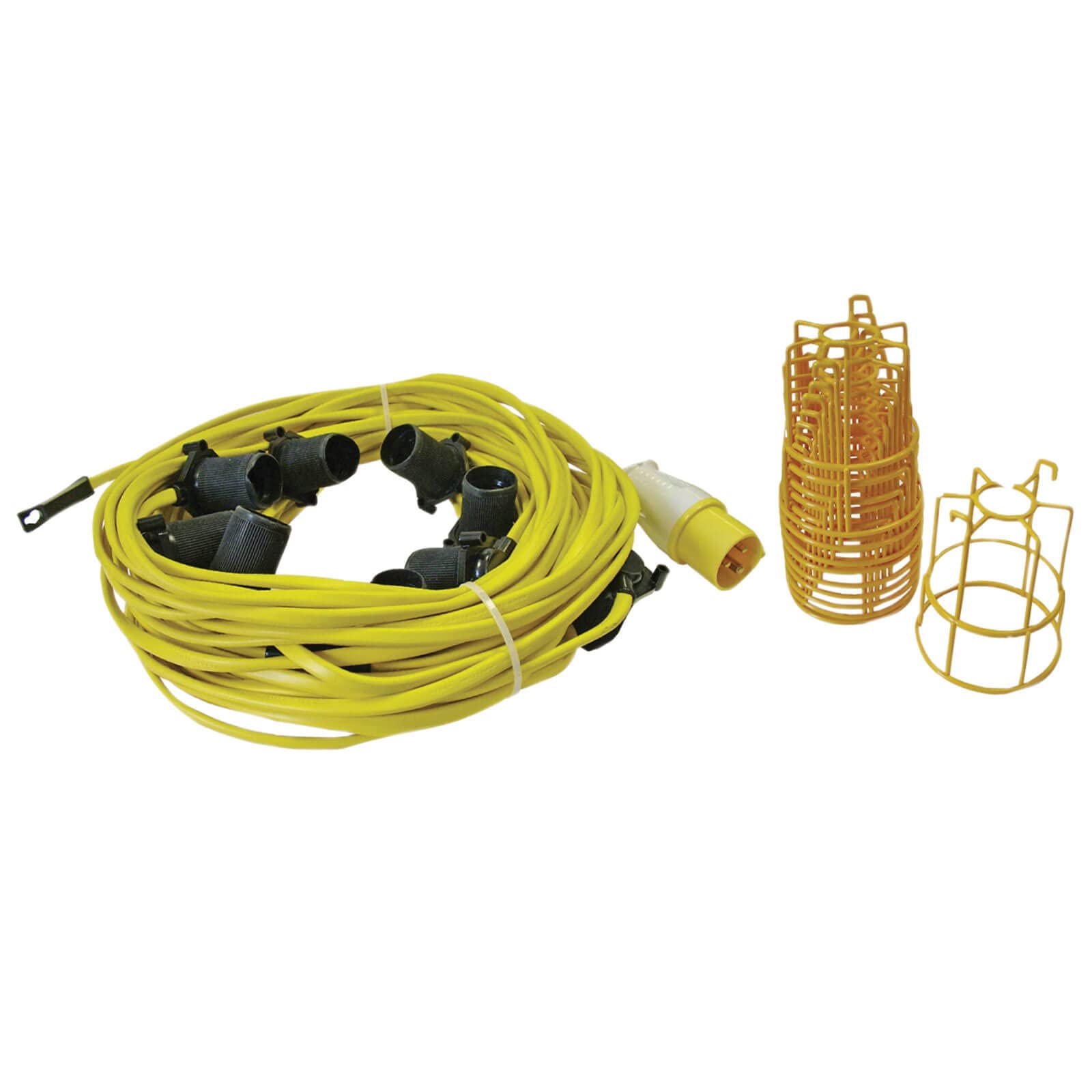 Faithfull 110V Festoon Light Set | 10 E27 Bulbs on 25m Arctic Cable