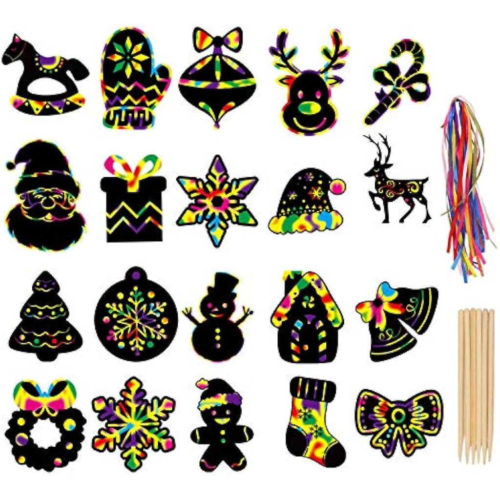 Jolof Store Christmas Scratch Art Ornaments - 80 Rainbow Paper DIY Cards